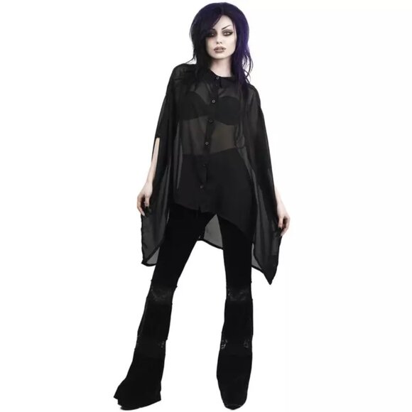 KILLSTAR | Starchild Batwing Blouse | NEW | Size M | High Low | Button Down - Picture 2 of 5